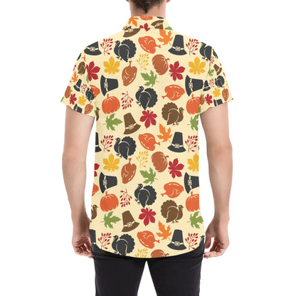 Thanksgiving Print Design LKS303 Men Short Sleeve Button Up Shirt