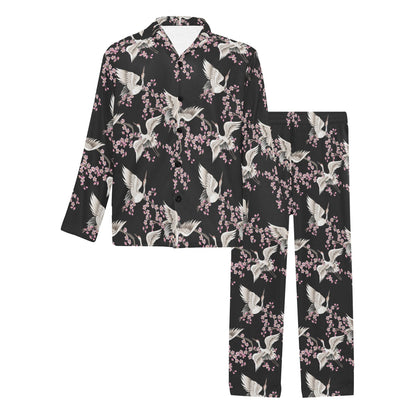 Crane Pattern Print Design 01 Men's Long Pajama Set