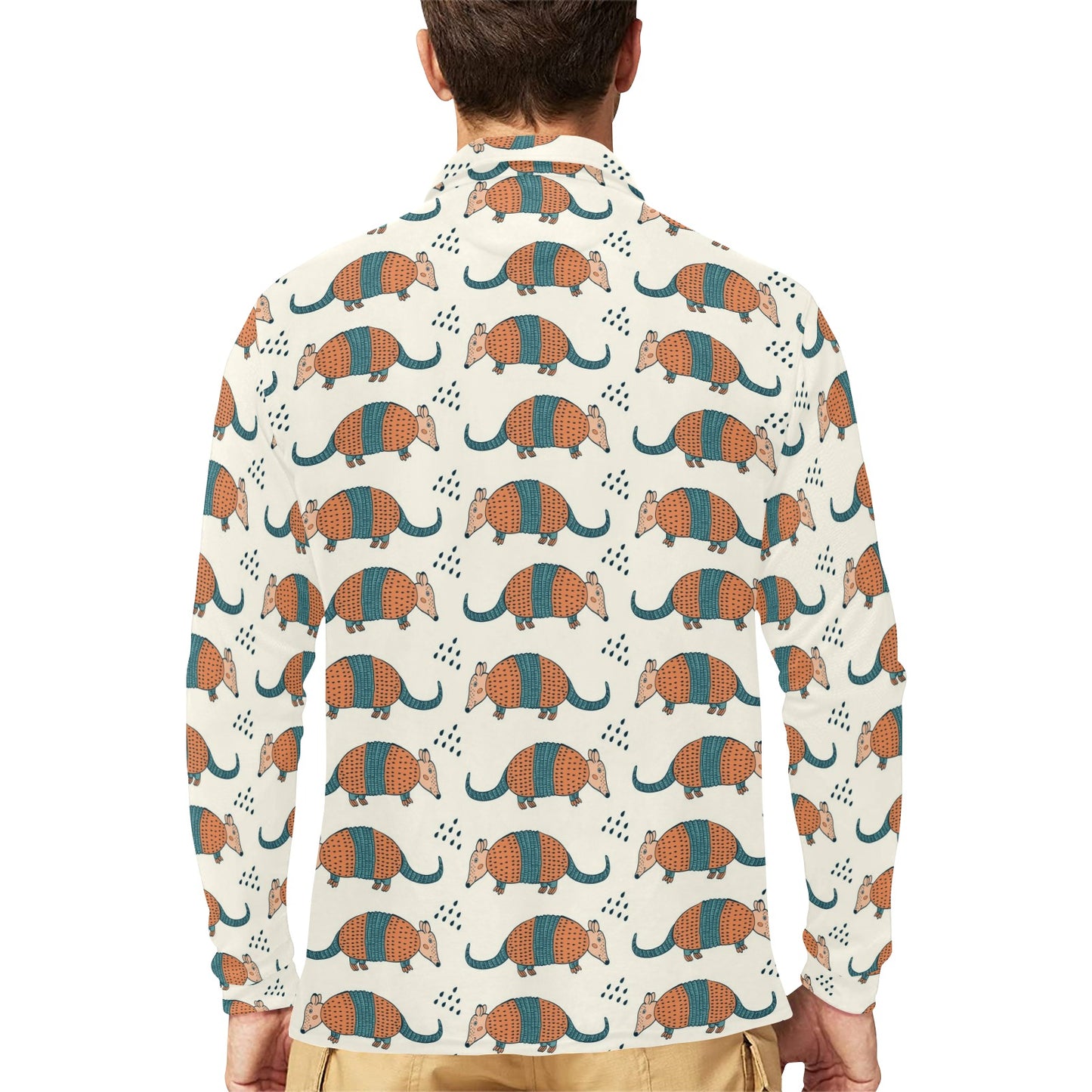 Armadillo Pattern Print Design 01 Long Sleeve Polo Shirt For Men's
