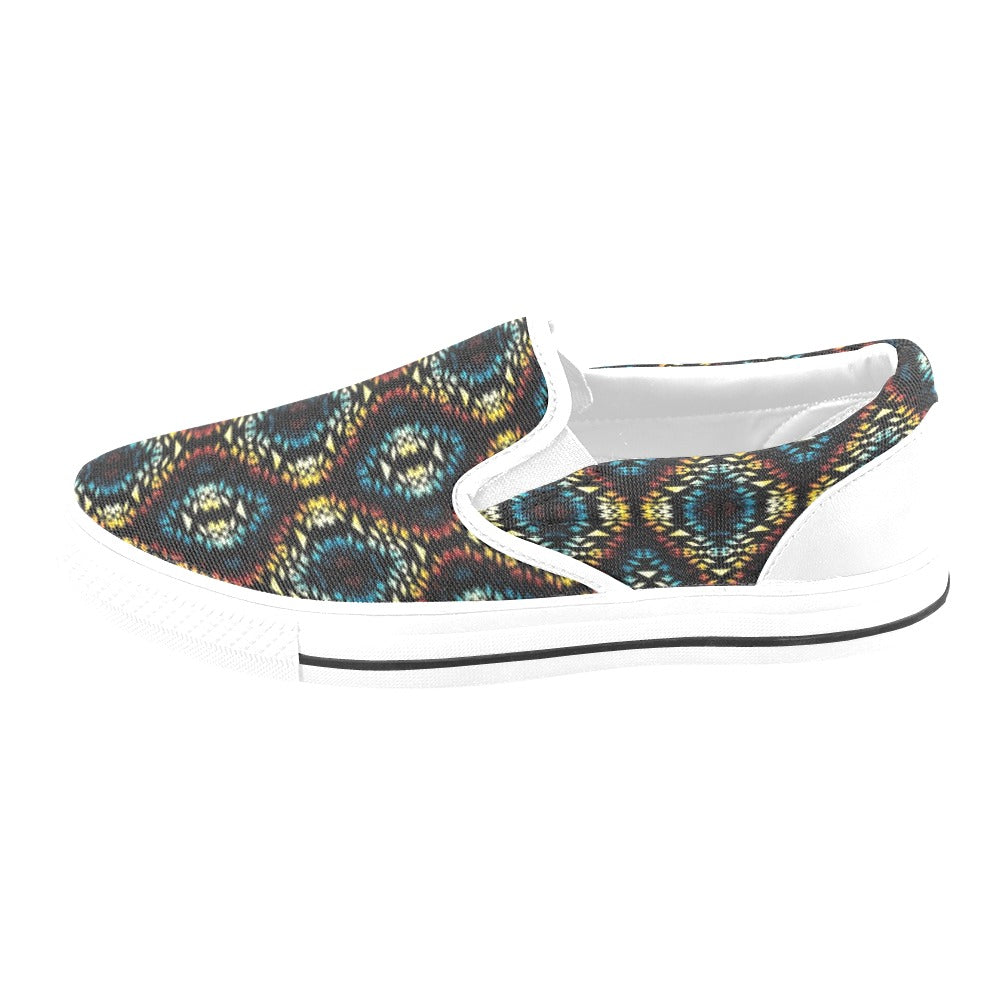 Tribal Pattern Print Design LKS309 White Slip Ons Canvas Women's Shoes