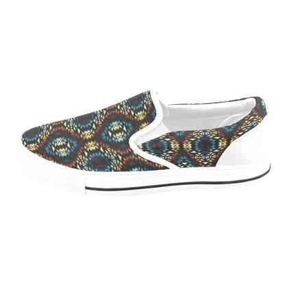 Tribal Pattern Print Design LKS309 White Slip Ons Canvas Women's Shoes