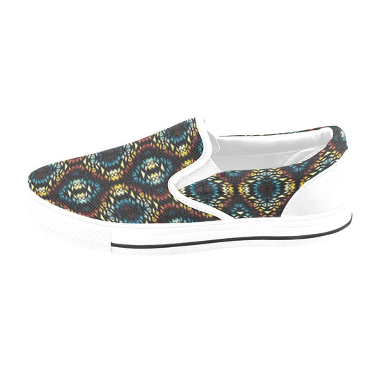 Tribal Pattern Print Design LKS309 White Slip Ons Canvas Women's Shoes