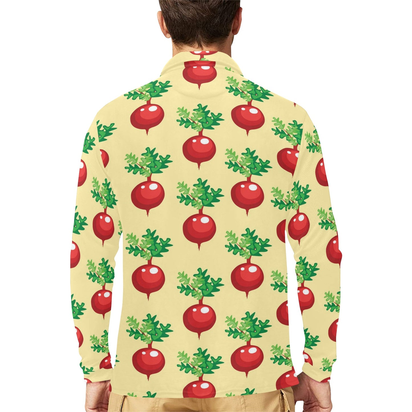 Radish Pattern Print Design A02 Long Sleeve Polo Shirt For Men's