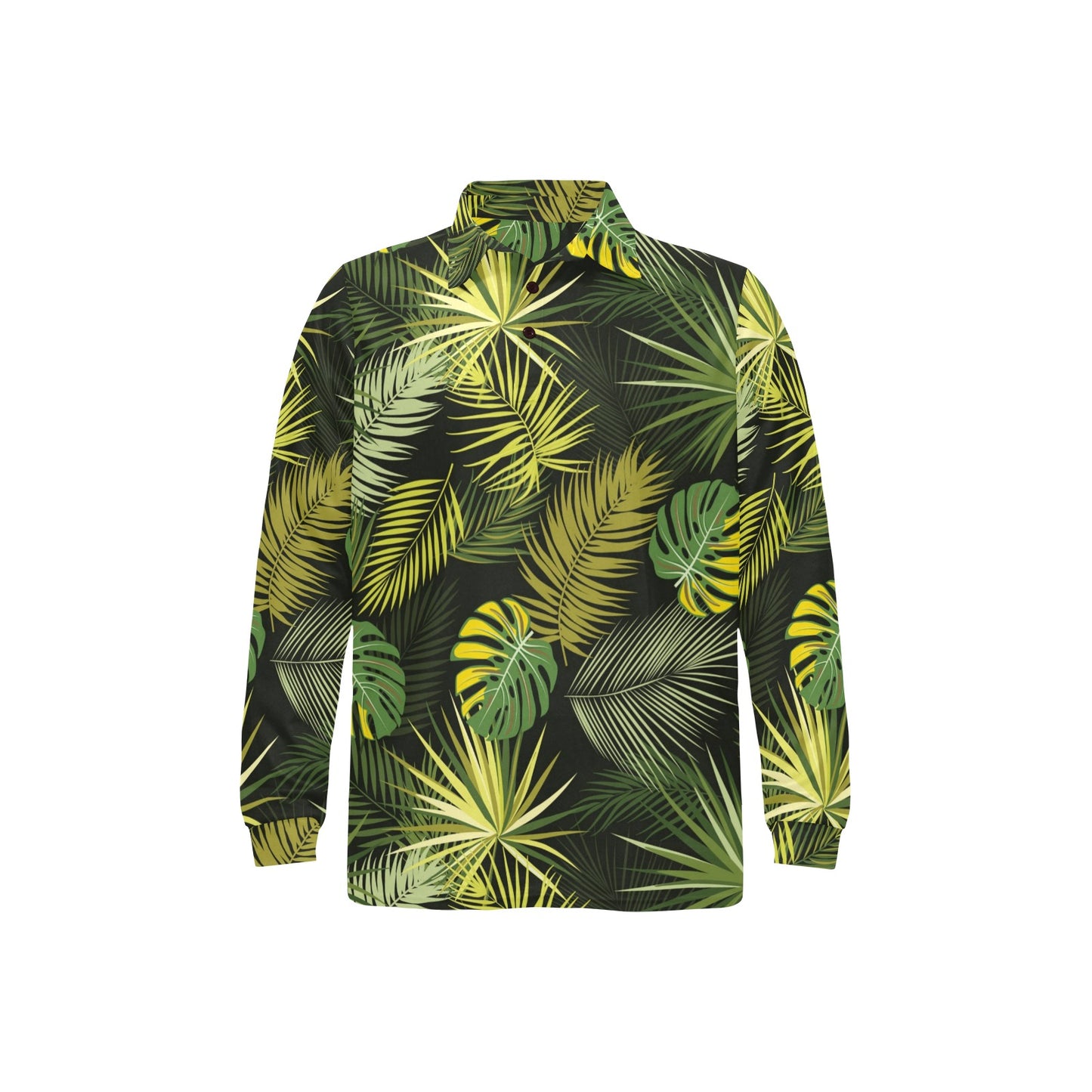 Palm Leaf Pattern Print Design A05 Long Sleeve Polo Shirt For Men's