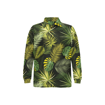 Palm Leaf Pattern Print Design A05 Long Sleeve Polo Shirt For Men's