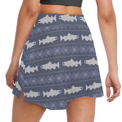 Salmon Fish Knit Style Print Design LKS304 17" Golf & Pickleball Skort with Pockets