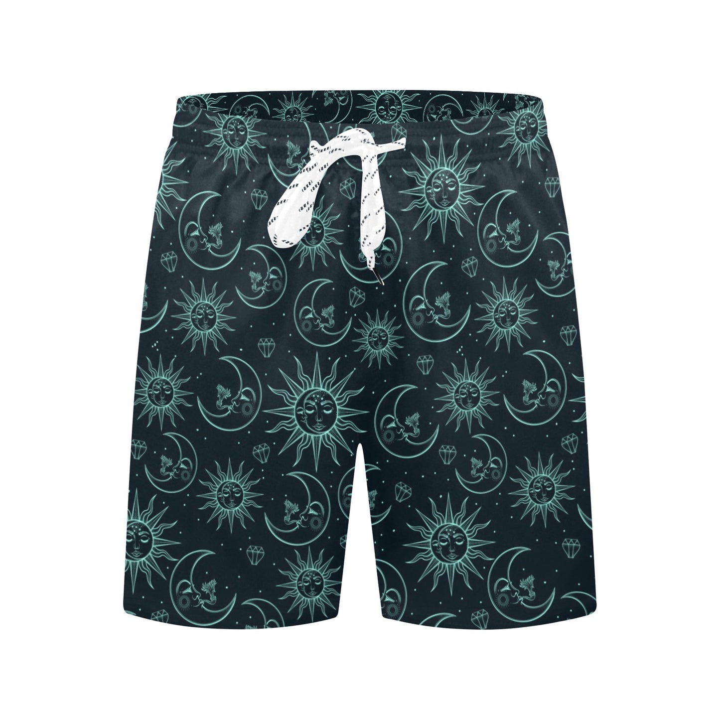 Sun Moon Magic Design Themed Print Men's Swim Trunks Beach Shorts