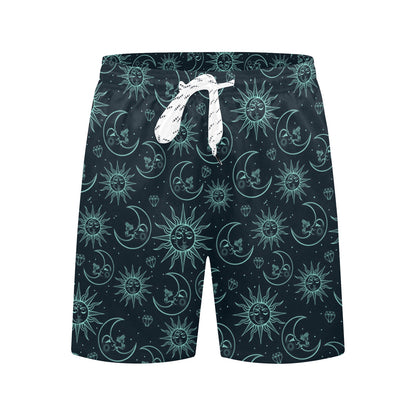 Sun Moon Magic Design Themed Print Men's Swim Trunks Beach Shorts