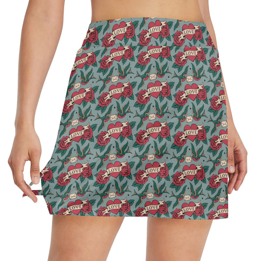 Tattoo Heart Print Design LKS301 17" Golf & Pickleball Skort with Pockets