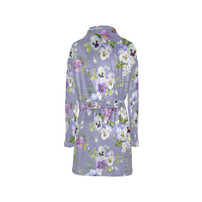 Pansy Pattern Print Design PS05 Women's Fleece Robe