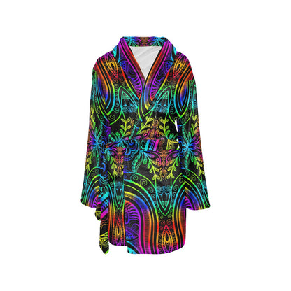 Neon Trible Rainbow Pattern Print Design A01 Women's Fleece Robe