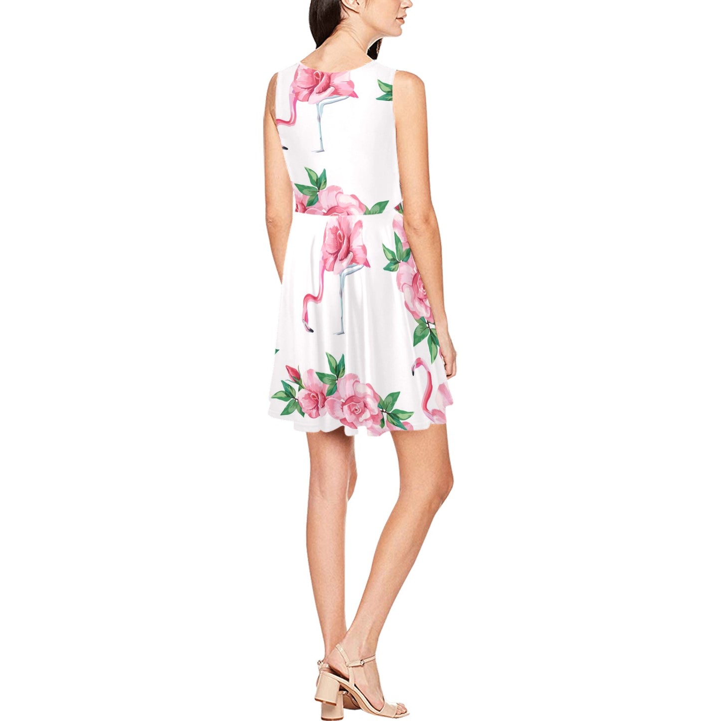 Flamingo Rose Pattern Sleeveless Dress