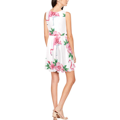 Flamingo Rose Pattern Sleeveless Dress