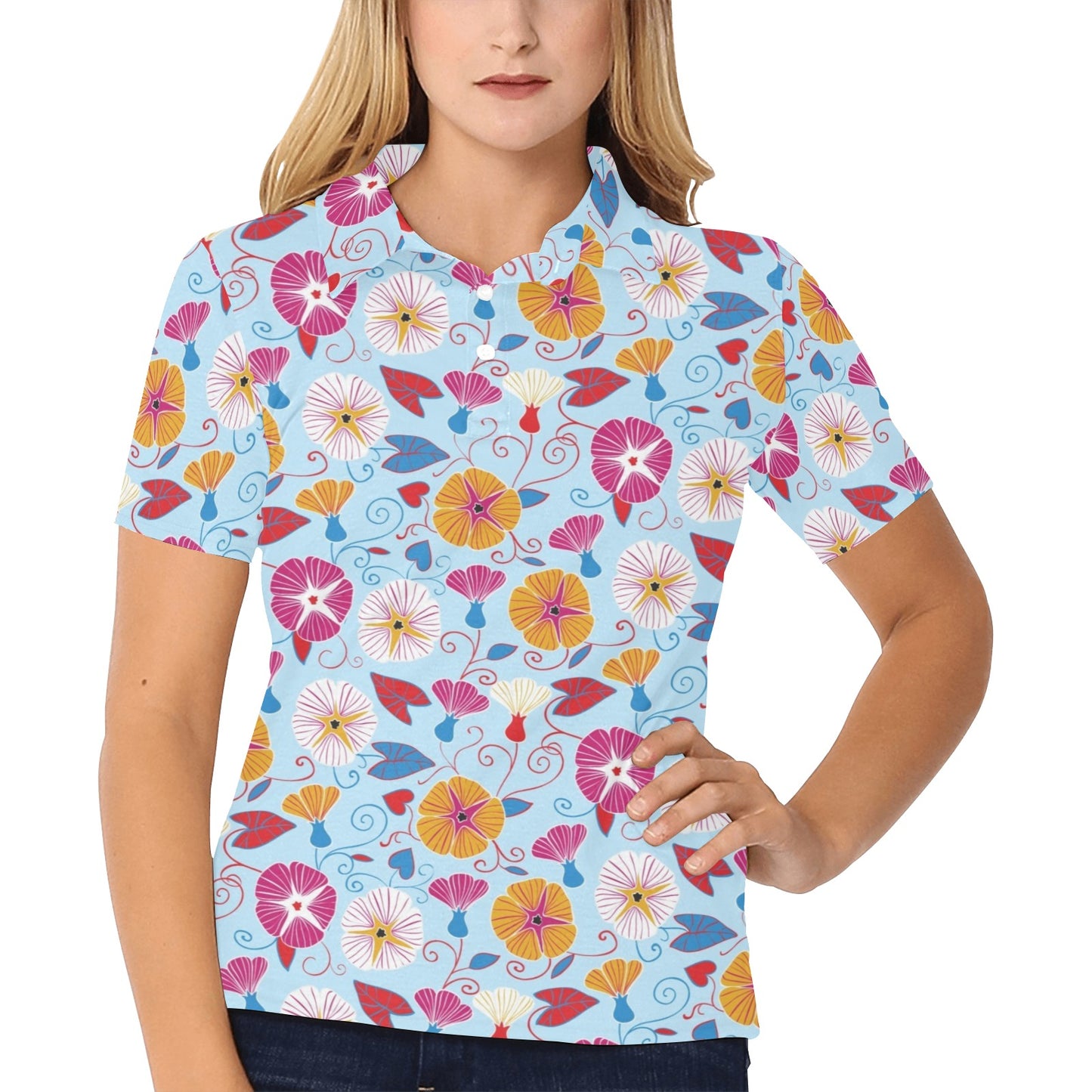 Morning Glory Pattern Print Design MG06 Women's Polo Shirt