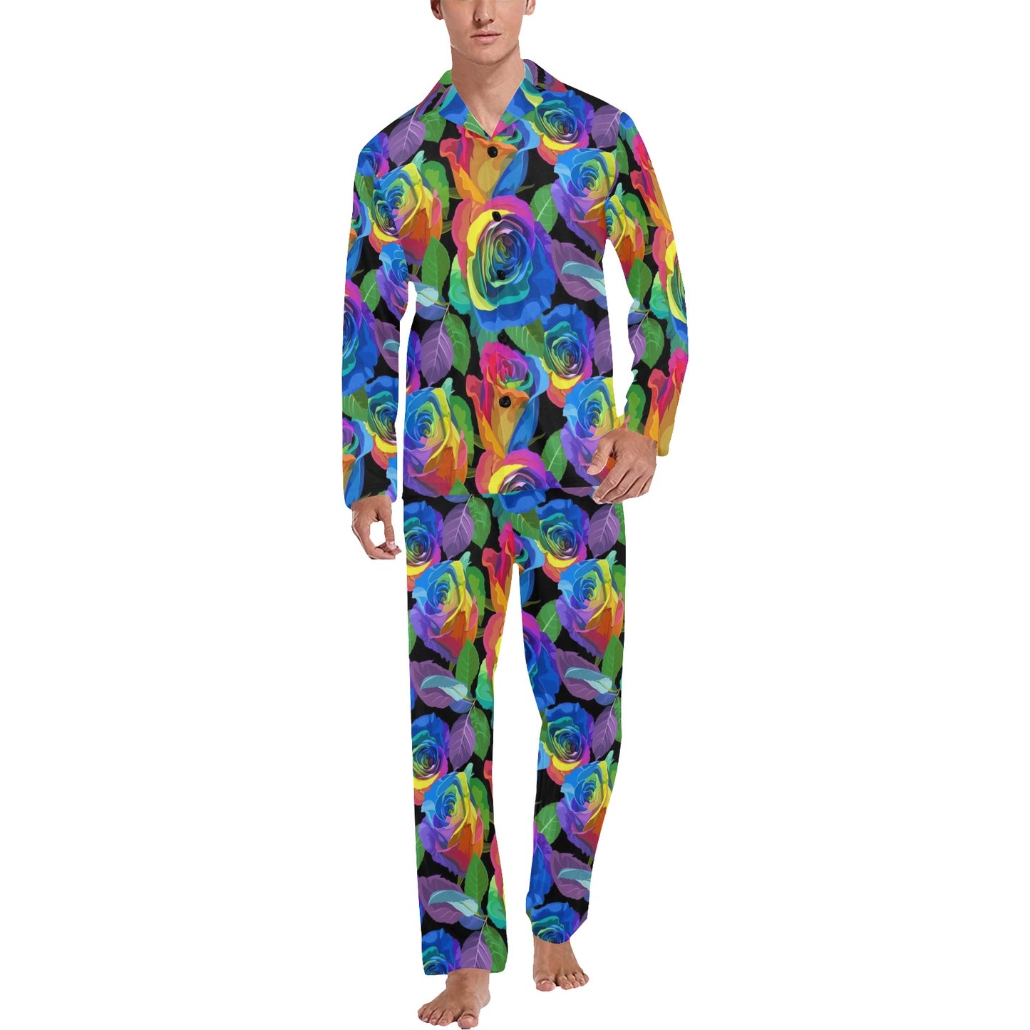 Rose Pattern Print Design RO02 Men's Long Pajama Set
