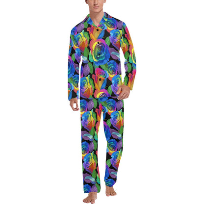 Rose Pattern Print Design RO02 Men's Long Pajama Set