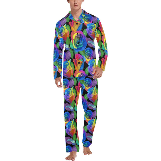 Rose Pattern Print Design RO02 Men's Long Pajama Set