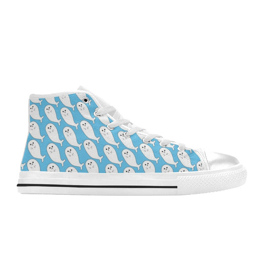 Sea Lion Print Design LKS402 Men's High Top Canvas Shoes