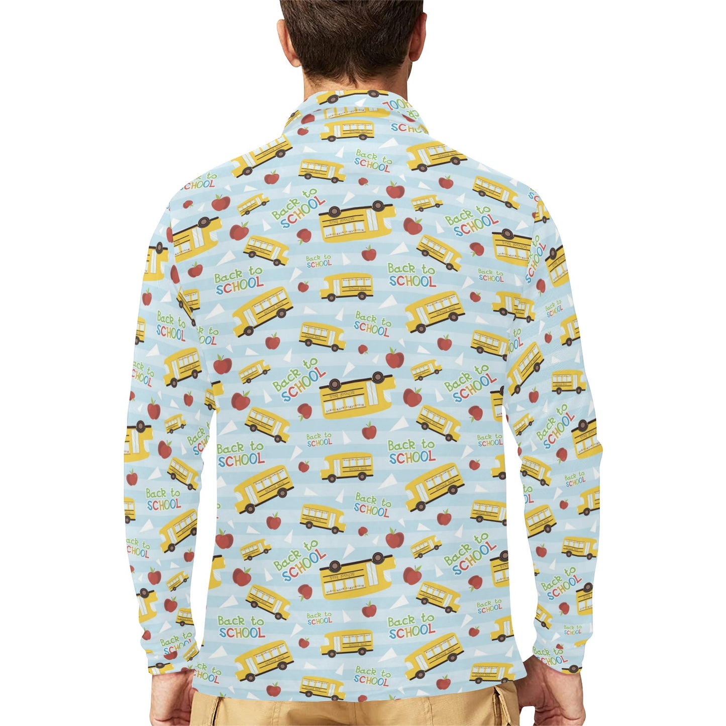 School Bus Back To School Print Design LKS303 Long Sleeve Polo Shirt For Men's