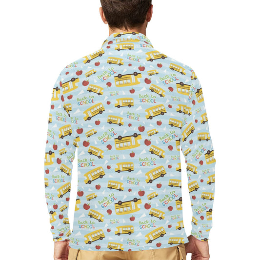 School Bus Back To School Print Design LKS303 Long Sleeve Polo Shirt For Men's