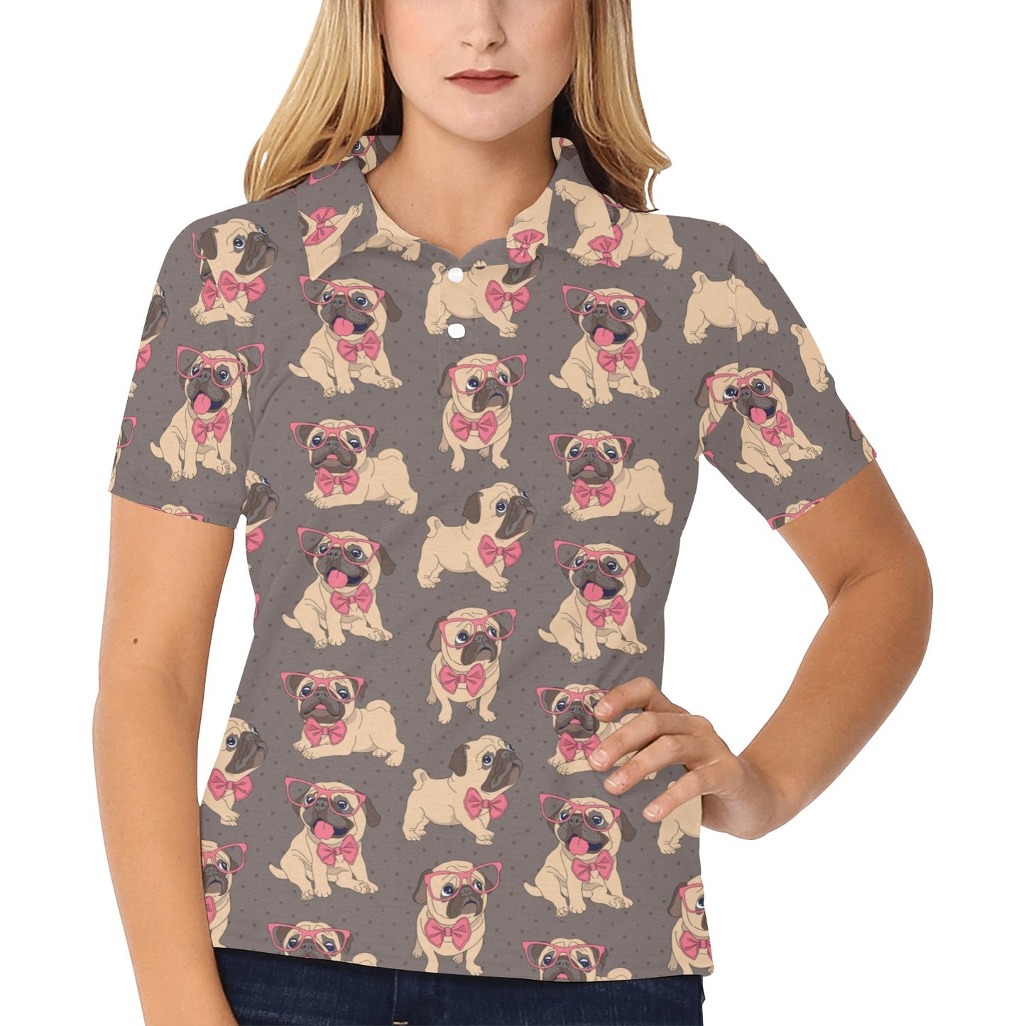 Pug Pattern Print Design A05 Women's Polo Shirt