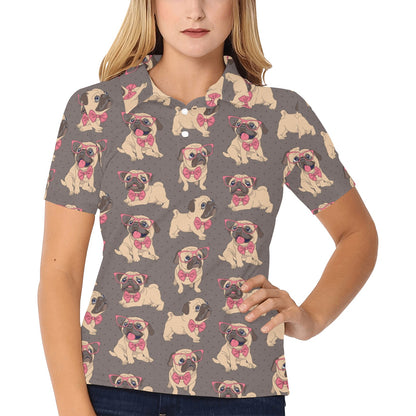 Pug Pattern Print Design A05 Women's Polo Shirt