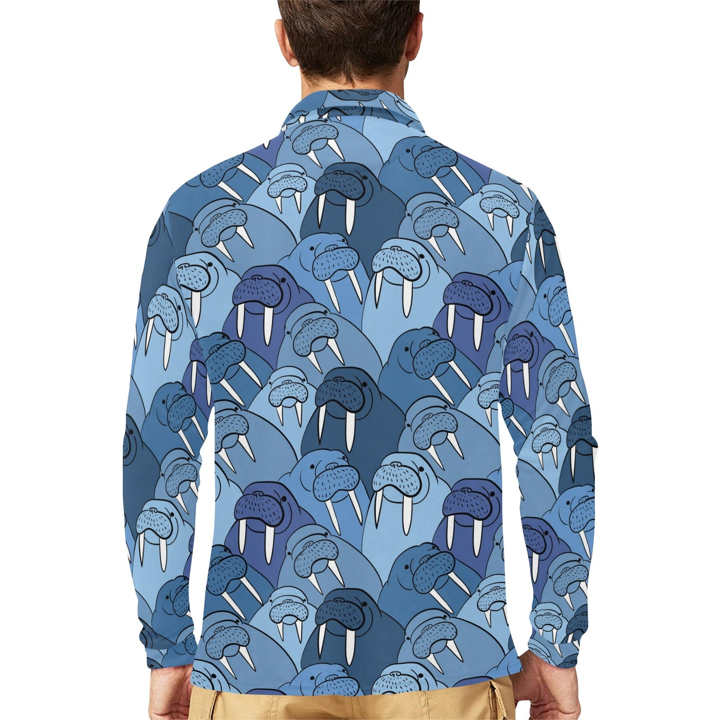 Walrus Pattern Print Design 01 Long Sleeve Polo Shirt For Men's