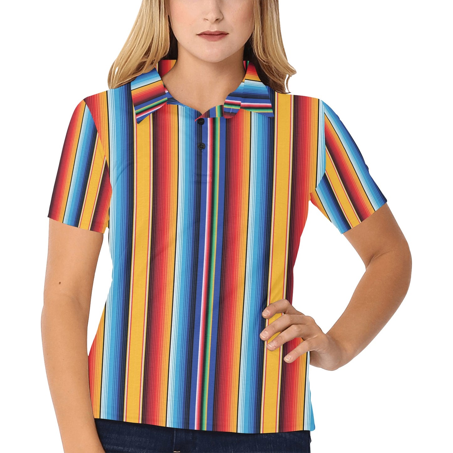 Mexican Blanket Stripe Print Pattern Women's Polo Shirt