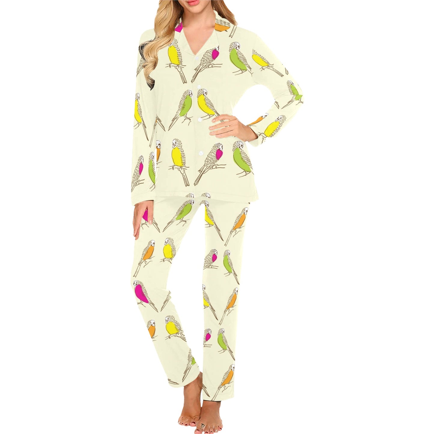 Parakeet Pattern Print Design A01 Women's Long Pajama Set