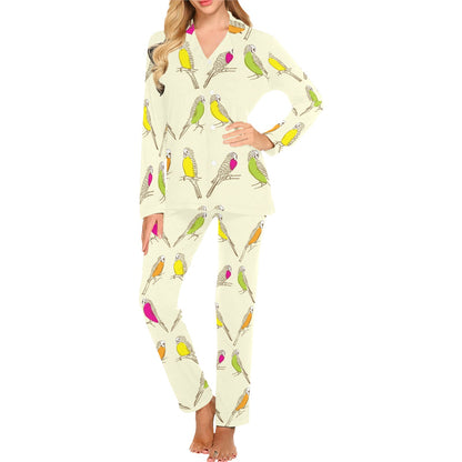 Parakeet Pattern Print Design A01 Women's Long Pajama Set