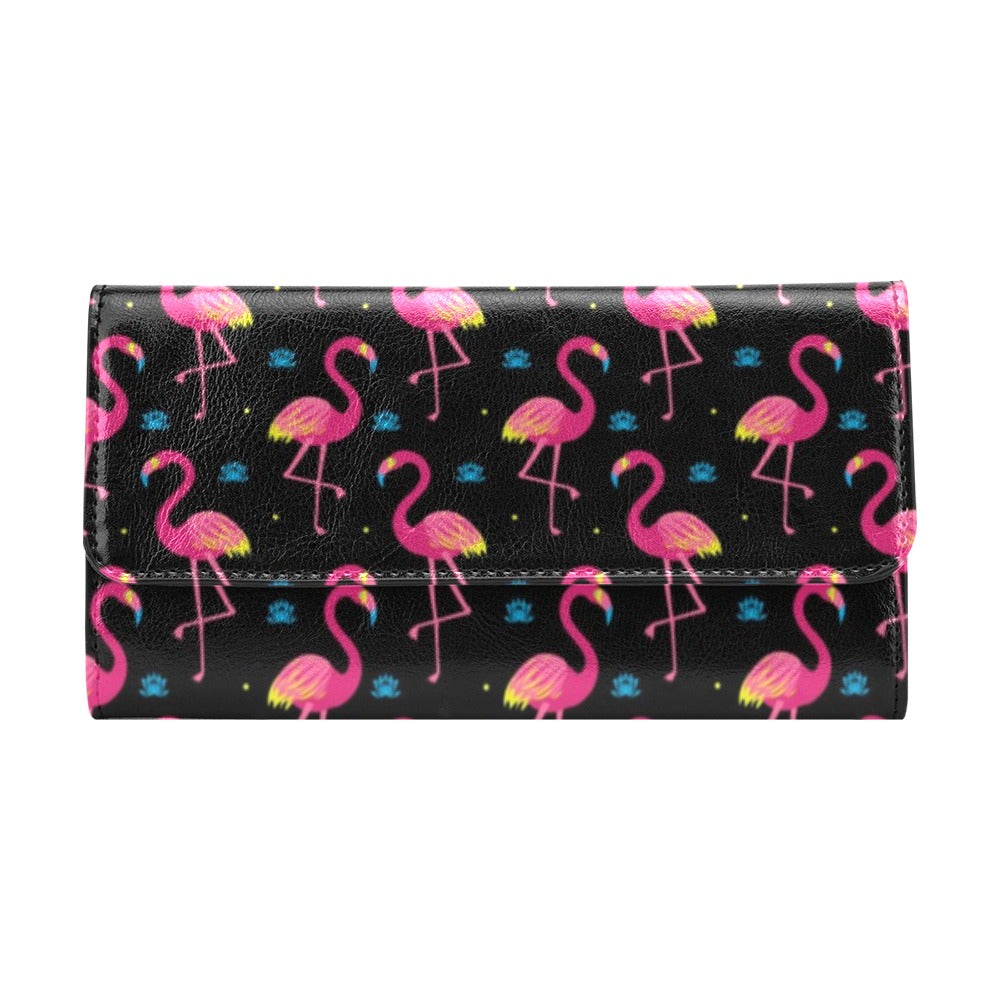 Flamingo Pink Neon Print Pattern Women's Trifold Wallet