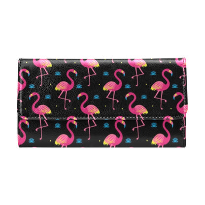 Flamingo Pink Neon Print Pattern Women's Trifold Wallet