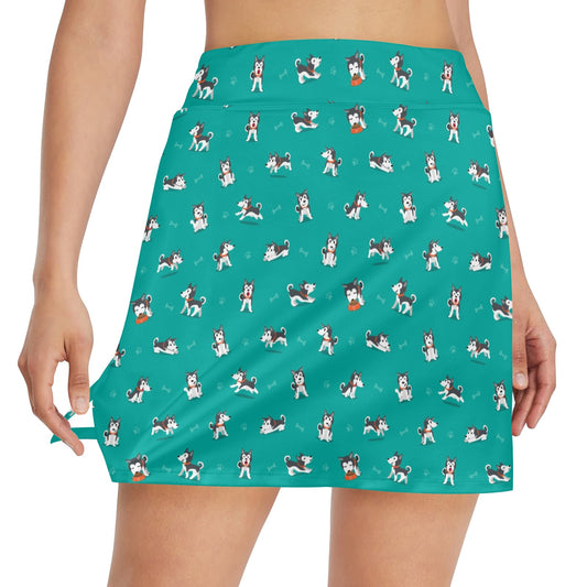 Siberian Huskies Print Design LKS303 17" Golf & Pickleball Skort with Pockets
