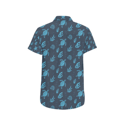 Sea Turtle Print Design LKS307 Men Short Sleeve Button Up Shirt