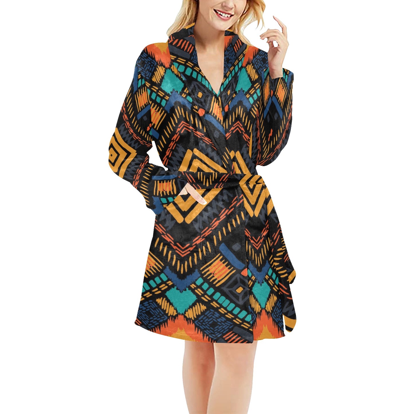 Kente Pattern Print Design 05 Women's Fleece Robe