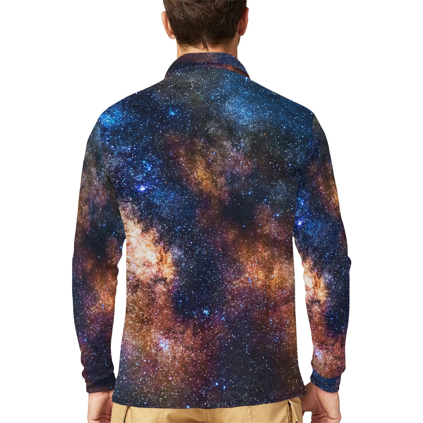 Celestial Milky way Galaxy Long Sleeve Polo Shirt For Men's