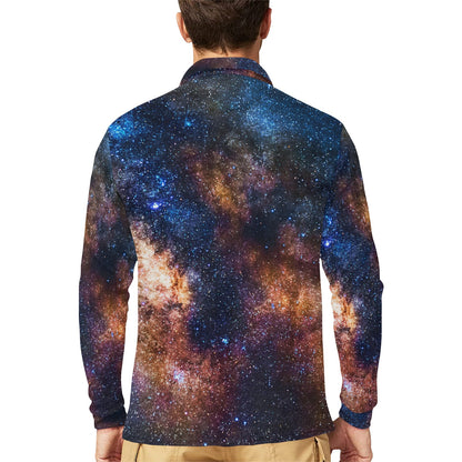 Celestial Milky way Galaxy Long Sleeve Polo Shirt For Men's
