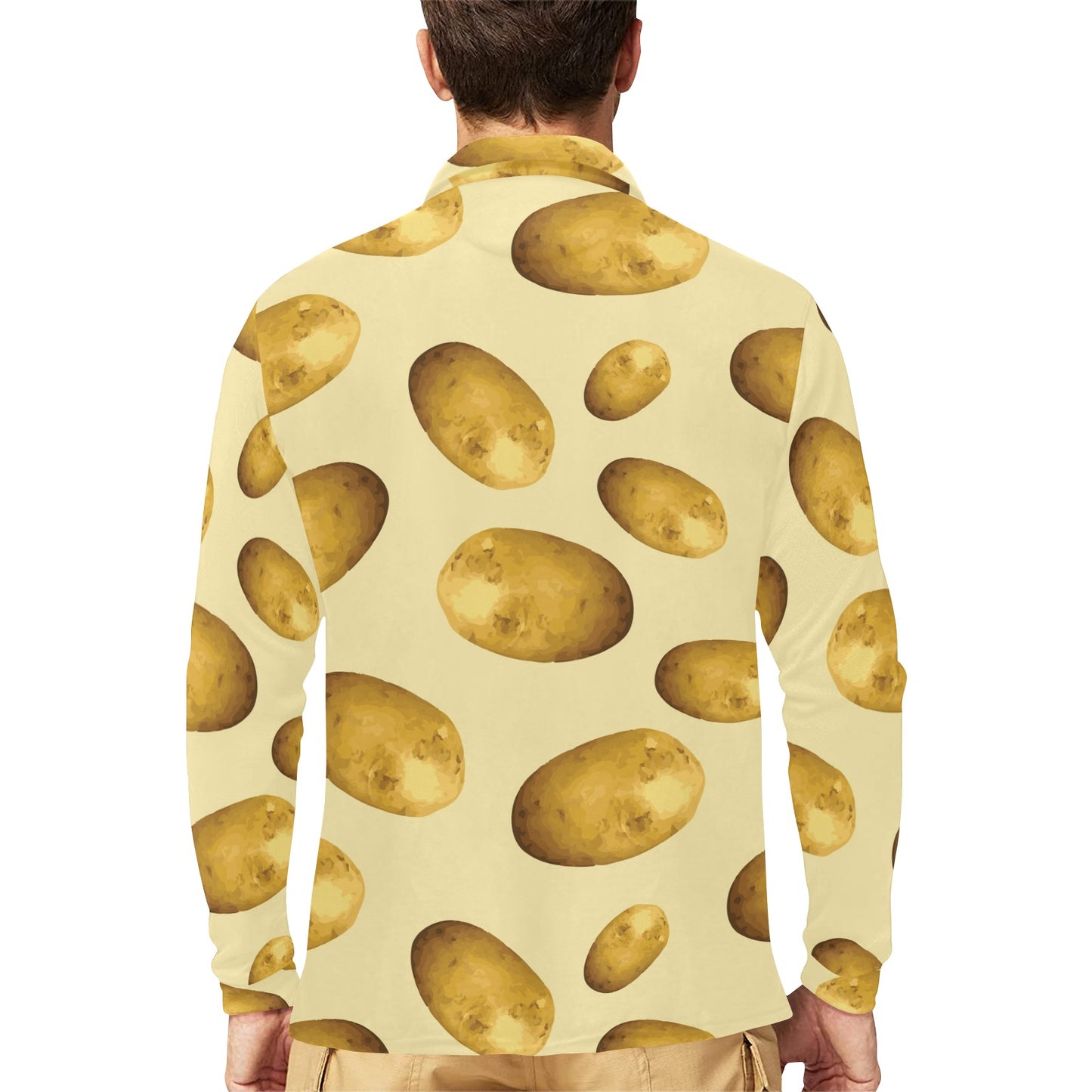 Potato Pattern Print Design A01 Long Sleeve Polo Shirt For Men's