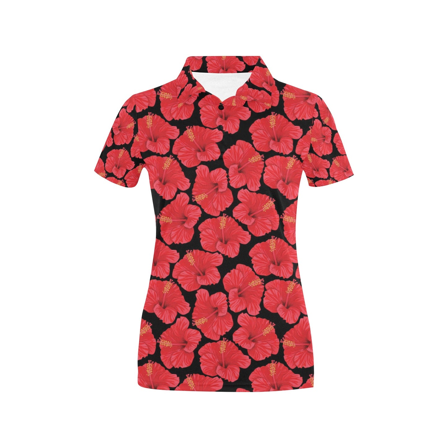 Hibiscus Red Pattern Print Design LKS306 Women's Polo Shirt