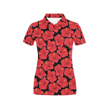 Hibiscus Red Pattern Print Design LKS306 Women's Polo Shirt