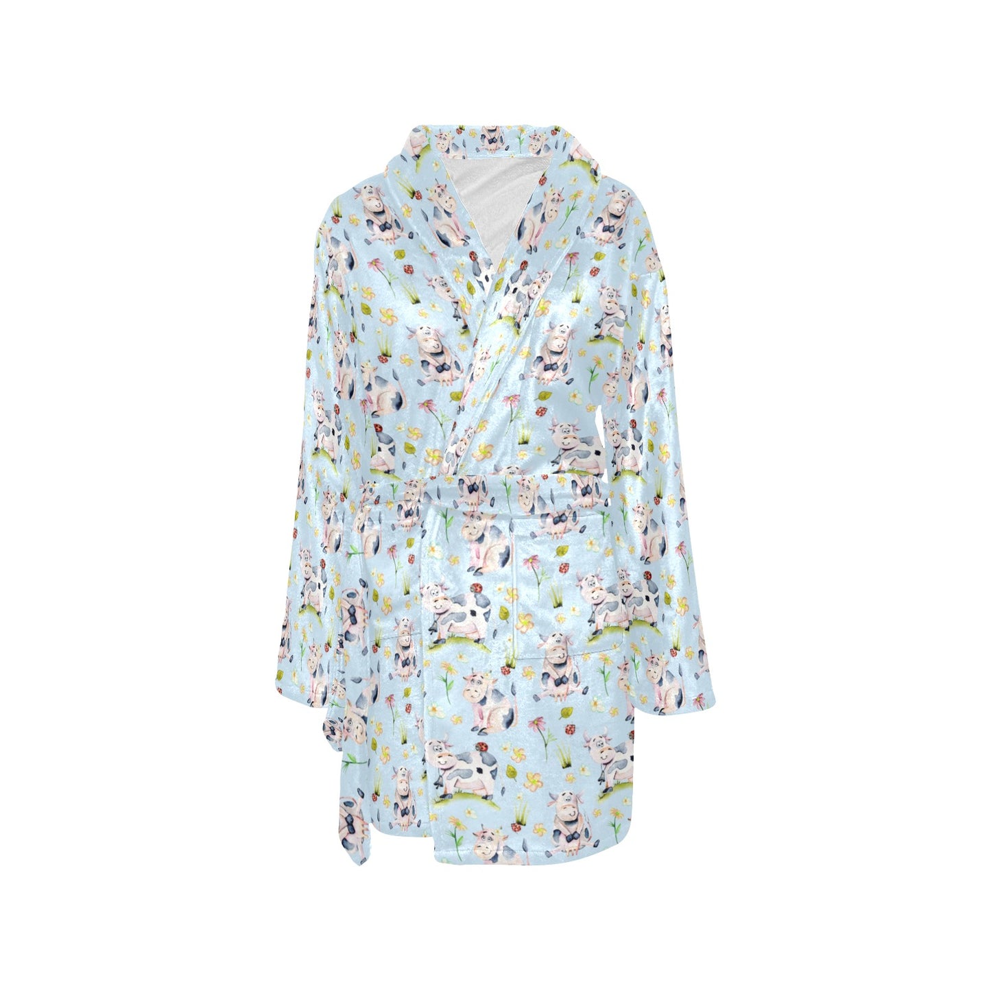 Cow Happy Pattern Print Design 05 Women's Fleece Robe