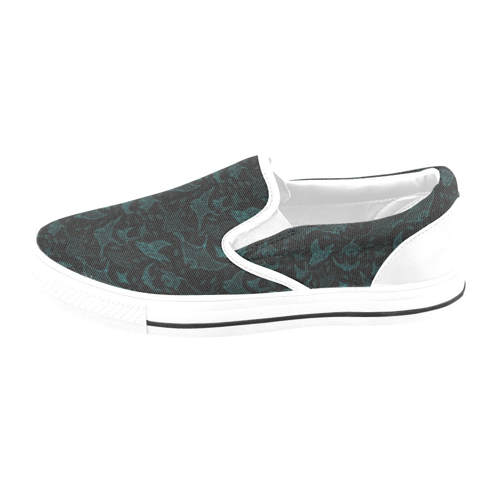 Manta Ray Print Design LKS402 White Slip Ons Canvas Women's Shoes