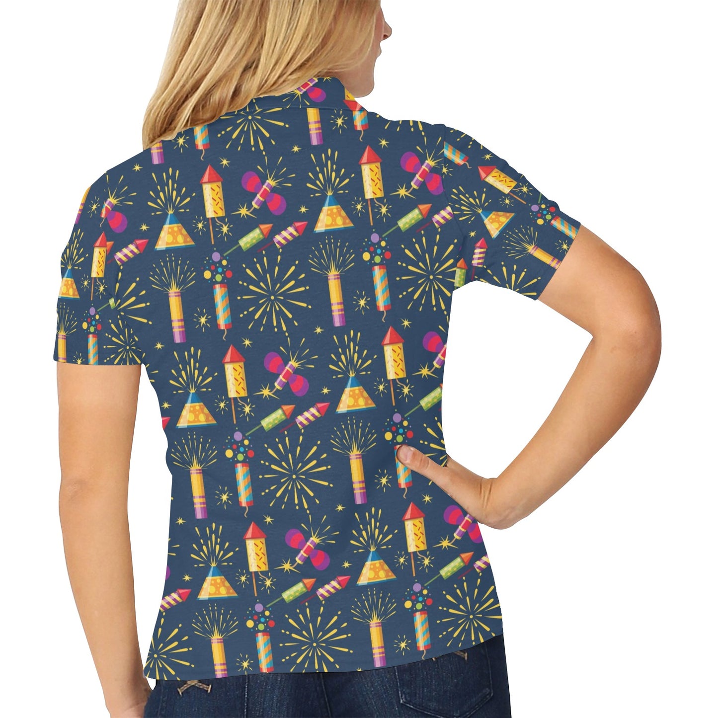 Firework Sparkling Rockets Print Design LKS306 Women's Polo Shirt