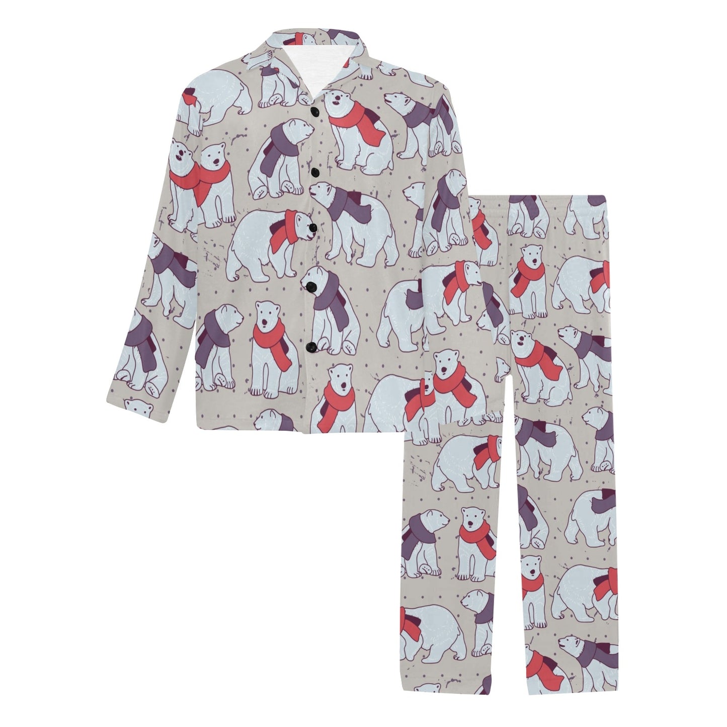 Polar Bear Pattern Print Design PB04 Men's Long Pajama Set