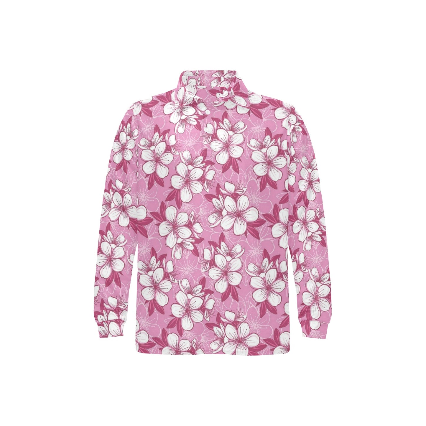 Cherry Blossom Pattern Print Design CB02 Long Sleeve Polo Shirt For Men's