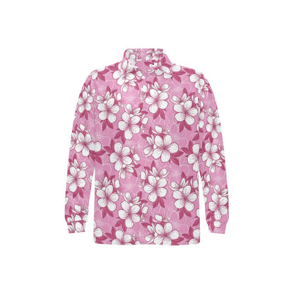 Cherry Blossom Pattern Print Design CB02 Long Sleeve Polo Shirt For Men's