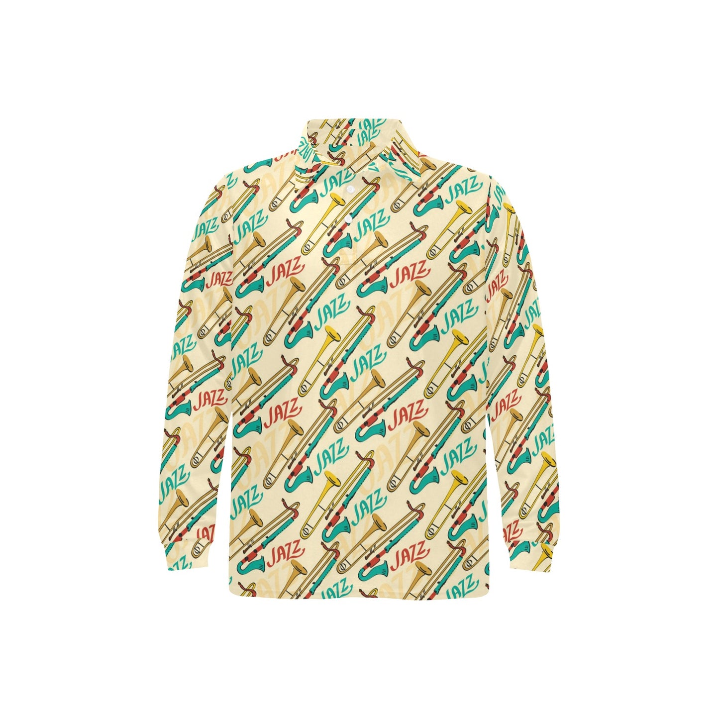 Trombone Pattern Print Design 03 Long Sleeve Polo Shirt For Men's