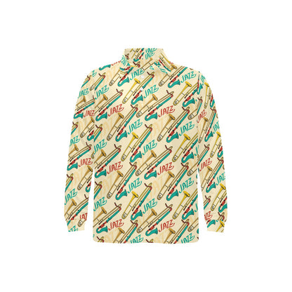 Trombone Pattern Print Design 03 Long Sleeve Polo Shirt For Men's