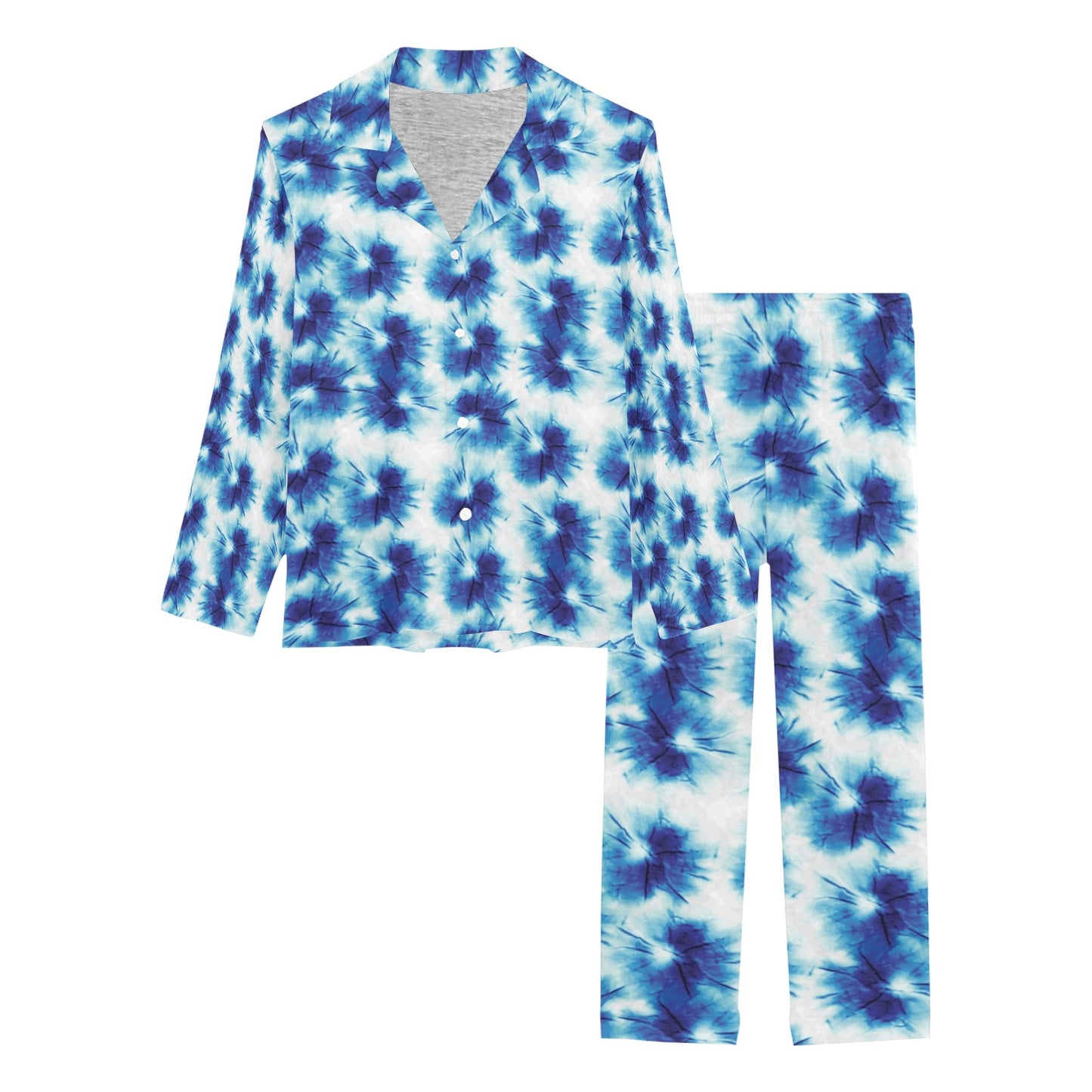 Tie Dye Blue Print Design LKS305 Women's Long Pajama Set