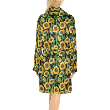 Sunflower Realistic Print Pattern Women's Fleece Robe